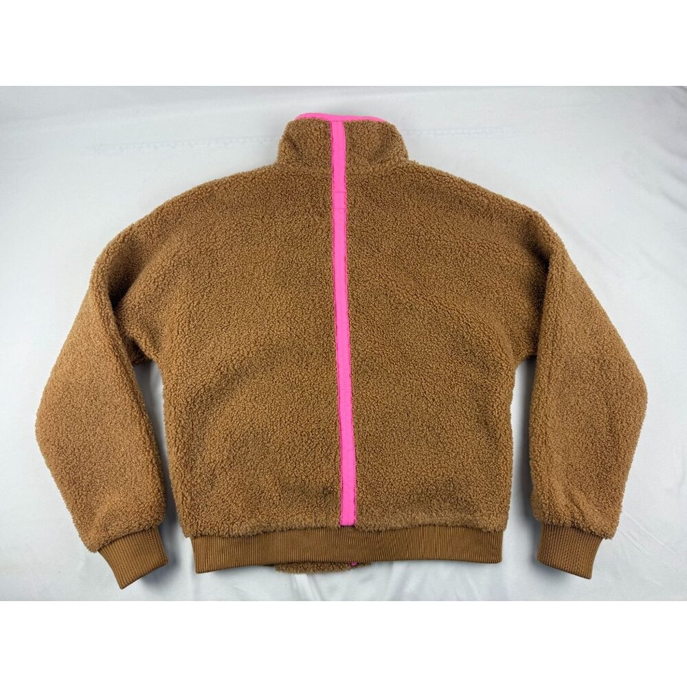Marine Layer Sierra Sherpa Jacket XS Brown Fleece Neon Pink Trim Cozy Teddy - Picture 3 of 8